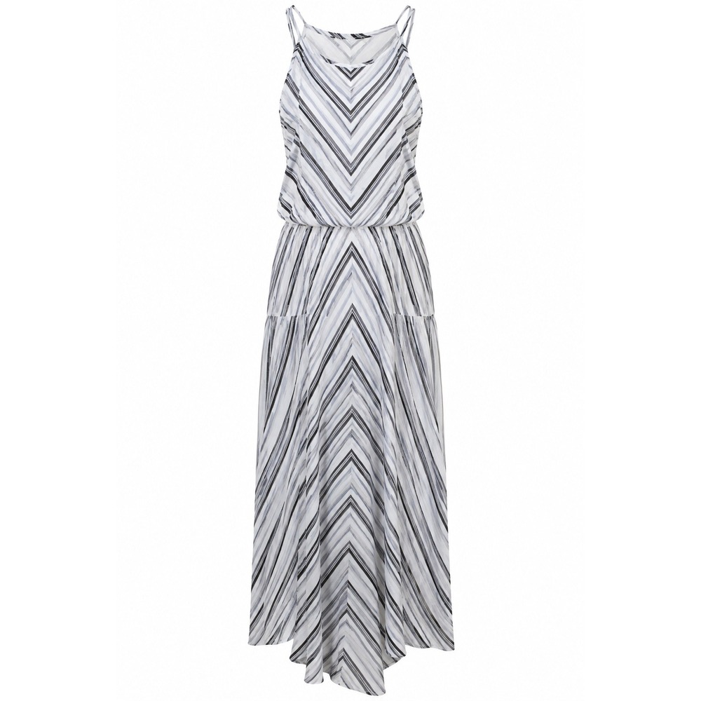 New York & Company Midi Dress Womens M Blue White Striped Linen Blend Coastal